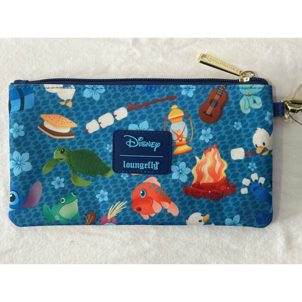 Loungefly Disney Lilo & Stitch Camping Trip Nylon Wristlet Wallet Blue NWT#977
